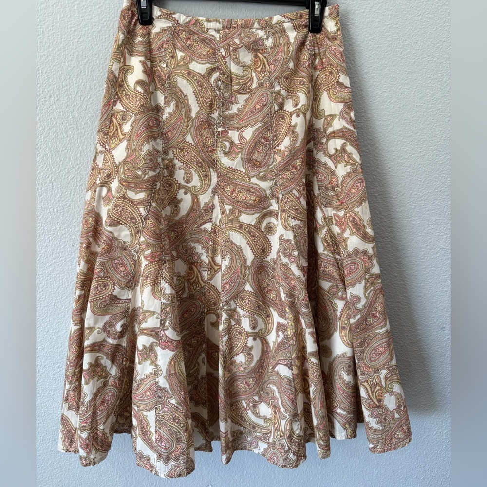 Chadwick’s Paisley Cotton Midi Skirt 4P | Boho A-Line Flowy Cottagecore Vintage - Picture 2 of 11